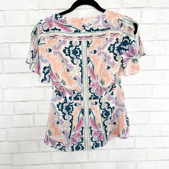 Nanette Lepore Floral Flutter Sleeve 100% Silk Blouse Women's Size 0 - Picture 5 of 9
